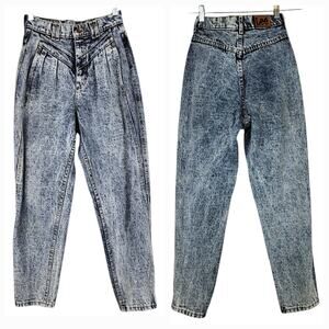 Vtg 80s Lee Acid Wash High Waist Jeans 6Pet Women‎ 24x28 Rise 12" Barrel Mom USA